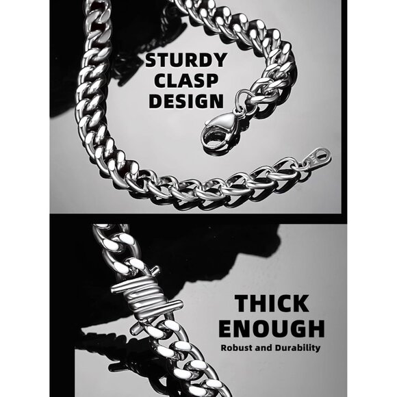 Heavy Cuban Chain Bracelet 7/9mm Barbed Wire Punk Gothic Stainless for Men Women - Picture 5 of 9